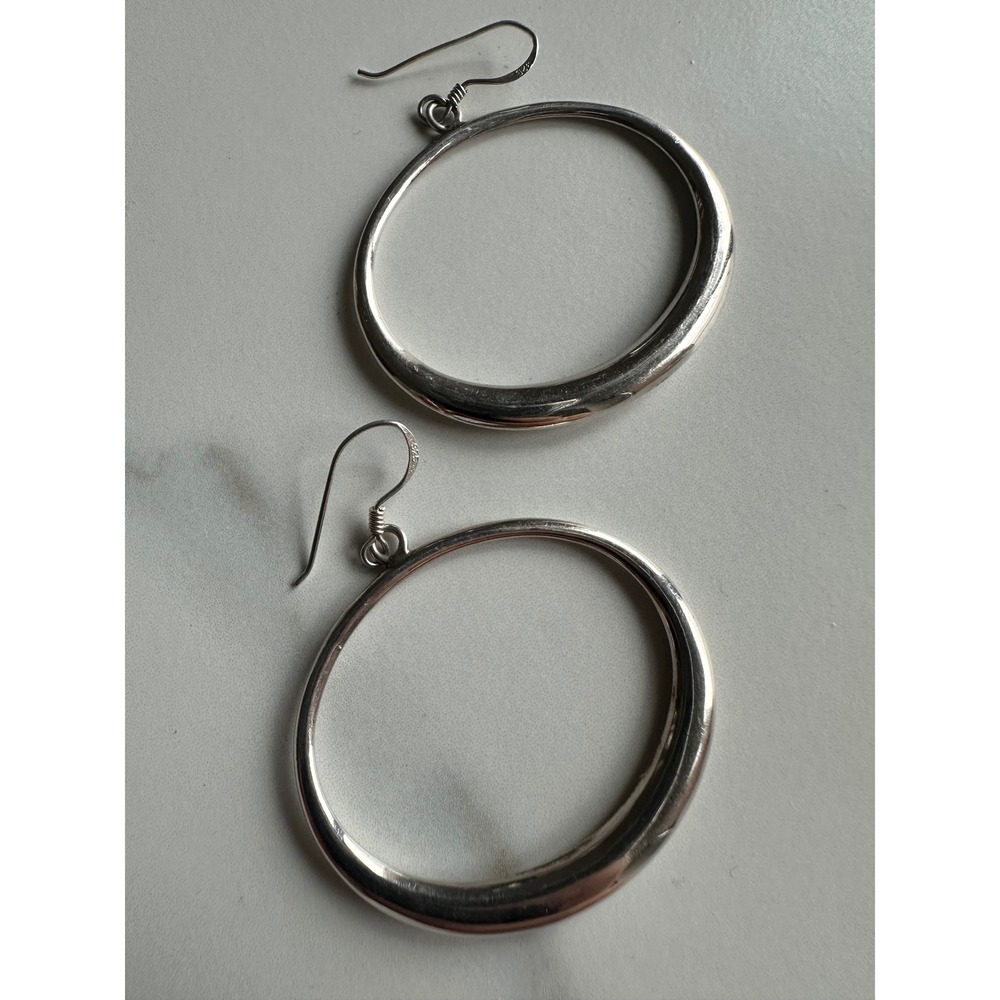 925 Sterling Silver Tapered Hoop Earrings French Hook 9.82g Minimalist Bold